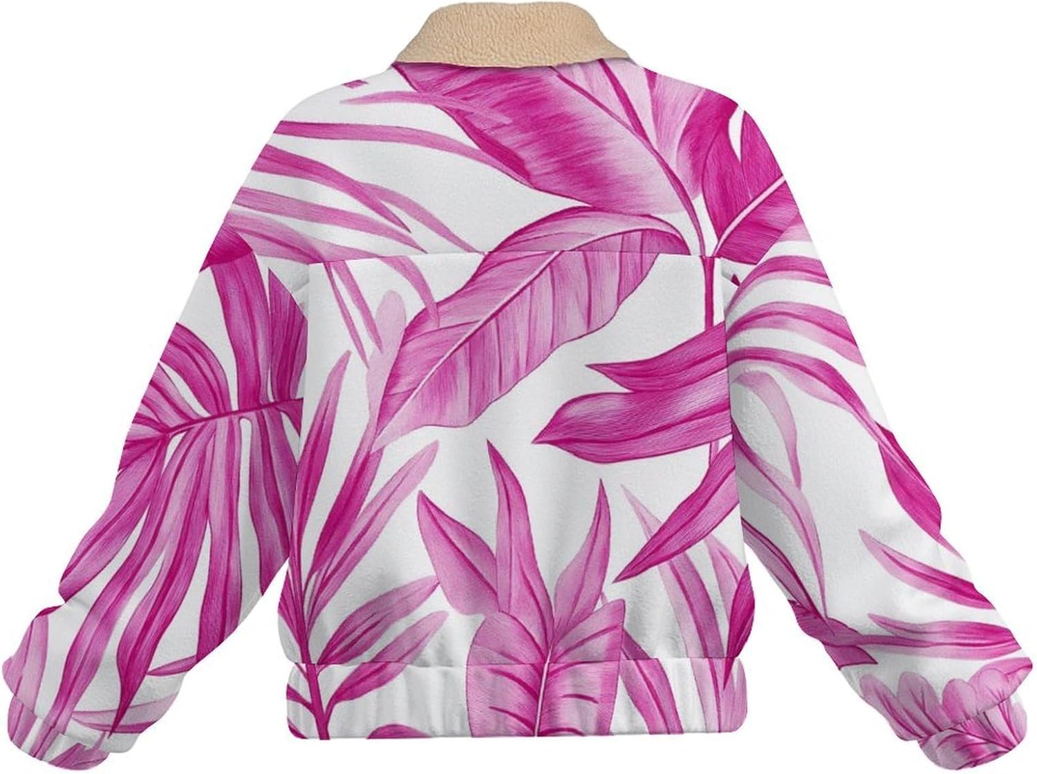 Women Winter Sherpa Lined Fleece Jacket, Long Sleeve Zip Up Tropical leaves Cropped Coats Warm Soft Polar Outwear