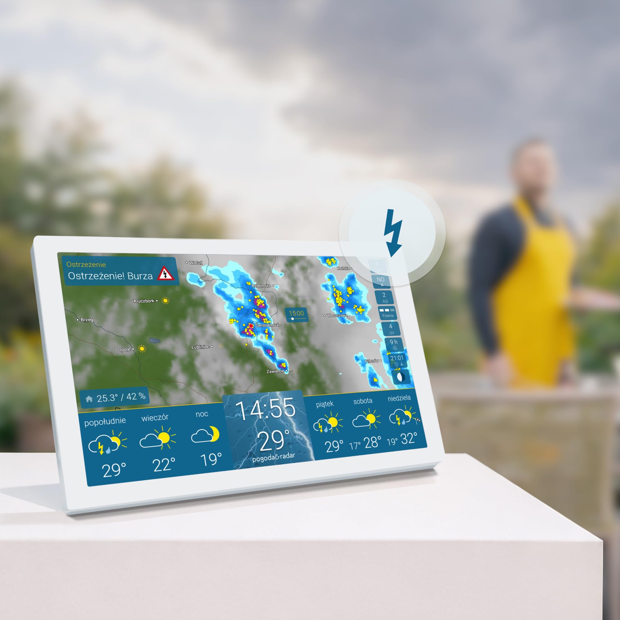 pogoda & radar home 4 – nowoczesna stacja pogodowa z radarem: animacja pogody na kolorowym wyświetlaczu HD, prosta obsługa, elegancki wygląd, radar opadów, alerty pogodowe i prognoza na 14 dni