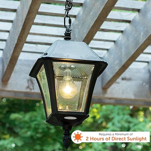 Miniatura 3 de Gama Sonic Luz solar colgante para pérgola Trellis Gazebo, lámpara solar para exteriores, resina negra, bombilla Baytown II, cadena decorativa de 5