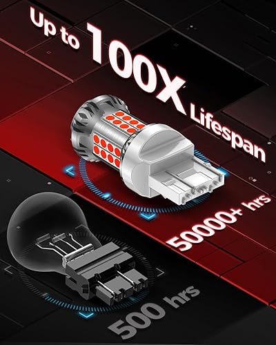 Miniatura 5 de Torchbeam Bombillas LED rojas 7440 7443 para luces de freno, 600% Bighter perfectas para luces de señal de parada de freno trasero, DRL, T20 7441