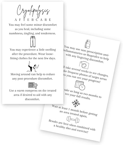 Cryolipolysis Tarjetas de instrucciones de cuidado posterior | Impreso físico de 2 x 3.5 pulgadas en tamaño de tarjeta de visita | Suministros de