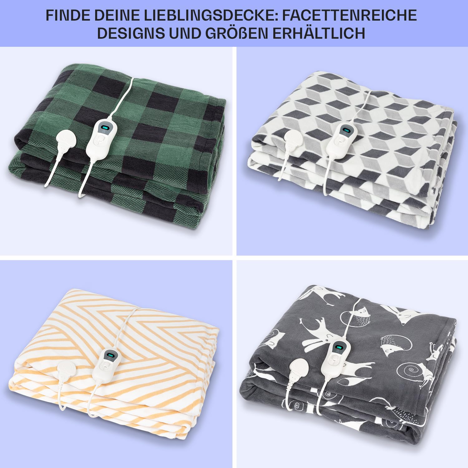 Klarstein XL Elektrische Kuscheldecke, Heizdecke mit Abschaltautomatik, 180x130 cm Elektrische Wärmedecke Maschinenwaschbar, Doppelseitige Heizdecke für Bett & Sofa, Wärme Decke mit 9 Heizstufen