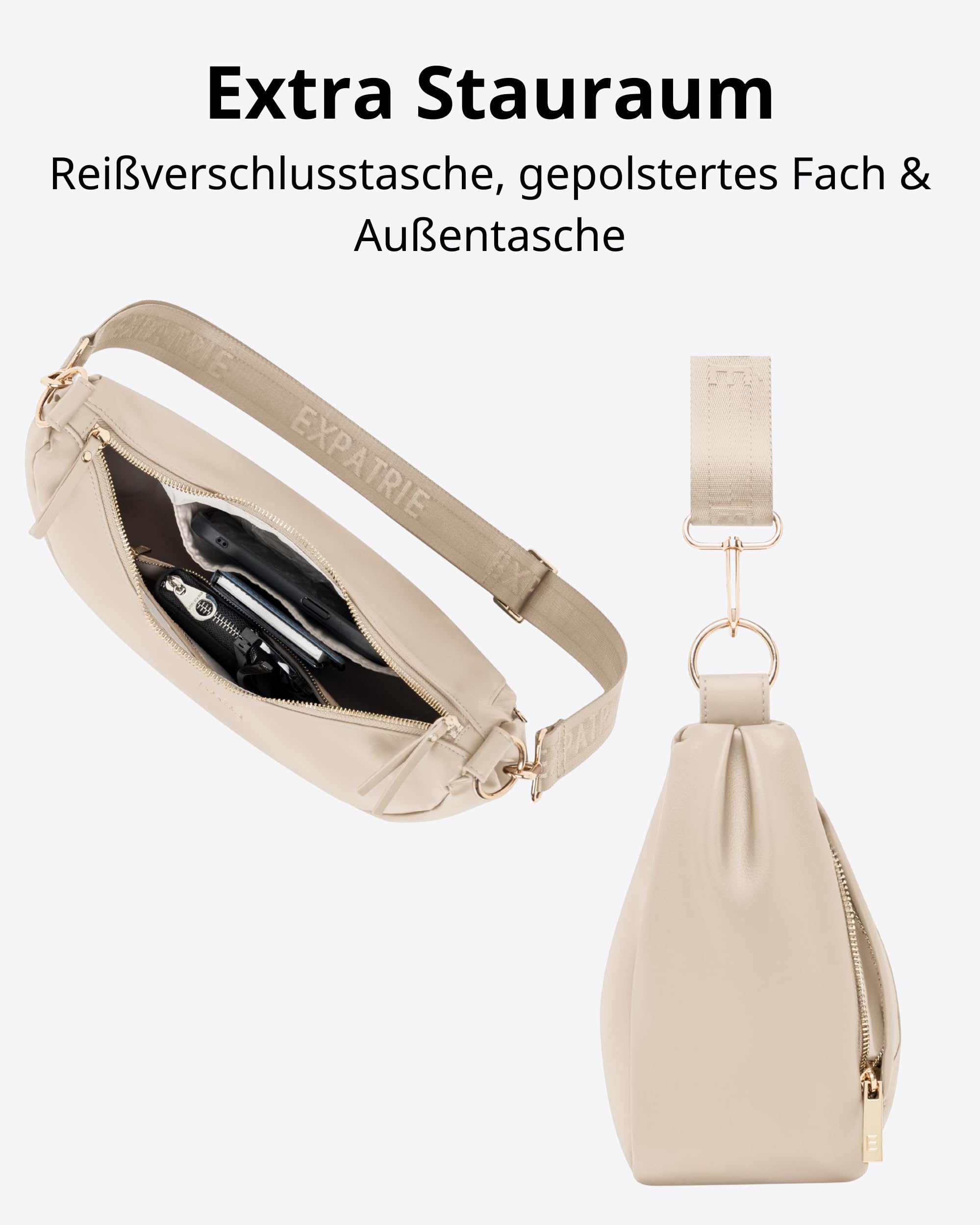 Expatrié Umhängetasche Damen - Lea Medium - Half Moon Bag Schultertasche - Crossbody Bag im Halbmond Design - Halbrunde Handtasche aus Veganem Leder - Wasserabweisend