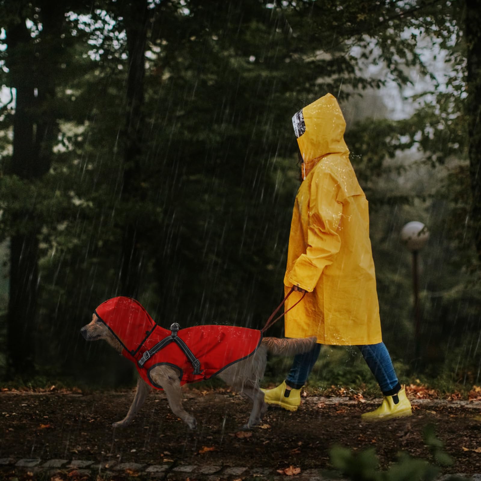 Oslueidy Hondenregenjas, waterdichte hondenjassen met capuchon, huisdieren regenponcho, mantel voor kleine, middelgrote en grote honden en welpjes, S-XXL (Geel, XXL