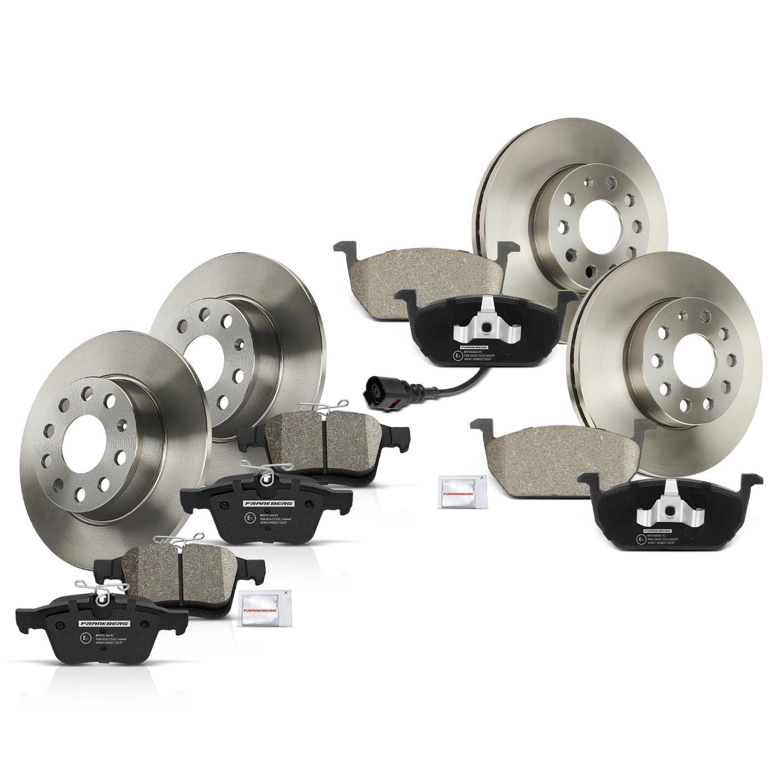 Frankberg Set freni incl. 4x Dischi Freno + 8x Pastiglie dei Freni Anteriore Posteriore Compatibile con Golf Sportsvan AM1 AN1 Golf VII 5G1 BE1 BE2 BQ1 Replace# 5Q0698451C, 5Q0698451Q