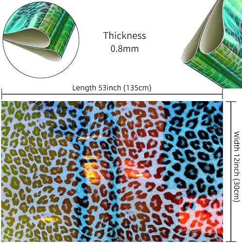 Miniatura 4 de HYANG - Rollo de hojas holográficas de piel sintética de leopardo verde claro de 12 x 53 pulgadas, rollo de hojas de piel sintética muy adecuado