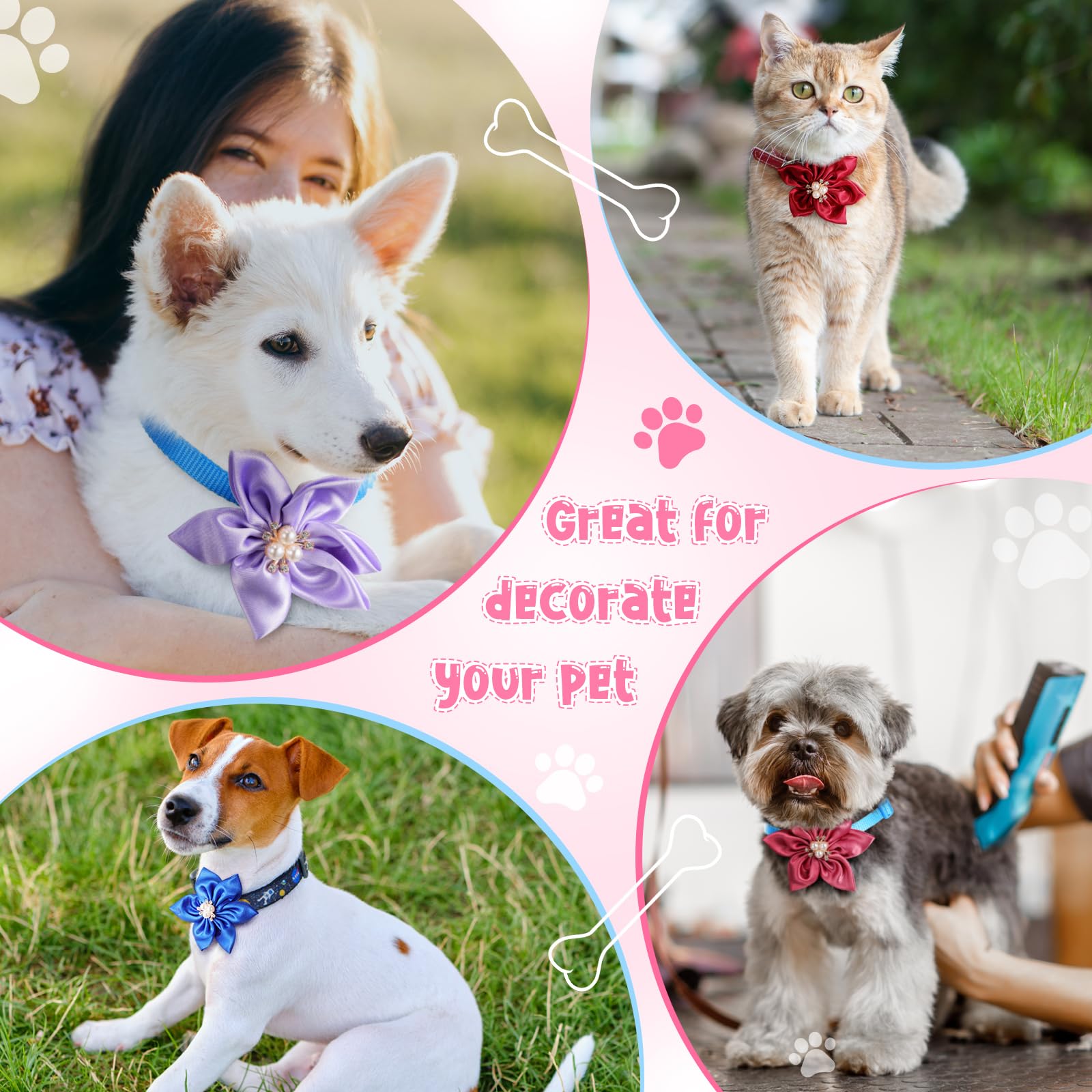20-teiliges Halsband-Blumen Set Mit Perlen – Bunte Blumen-Aufstecker Für Hund & Katze, Pflege-Accessoire