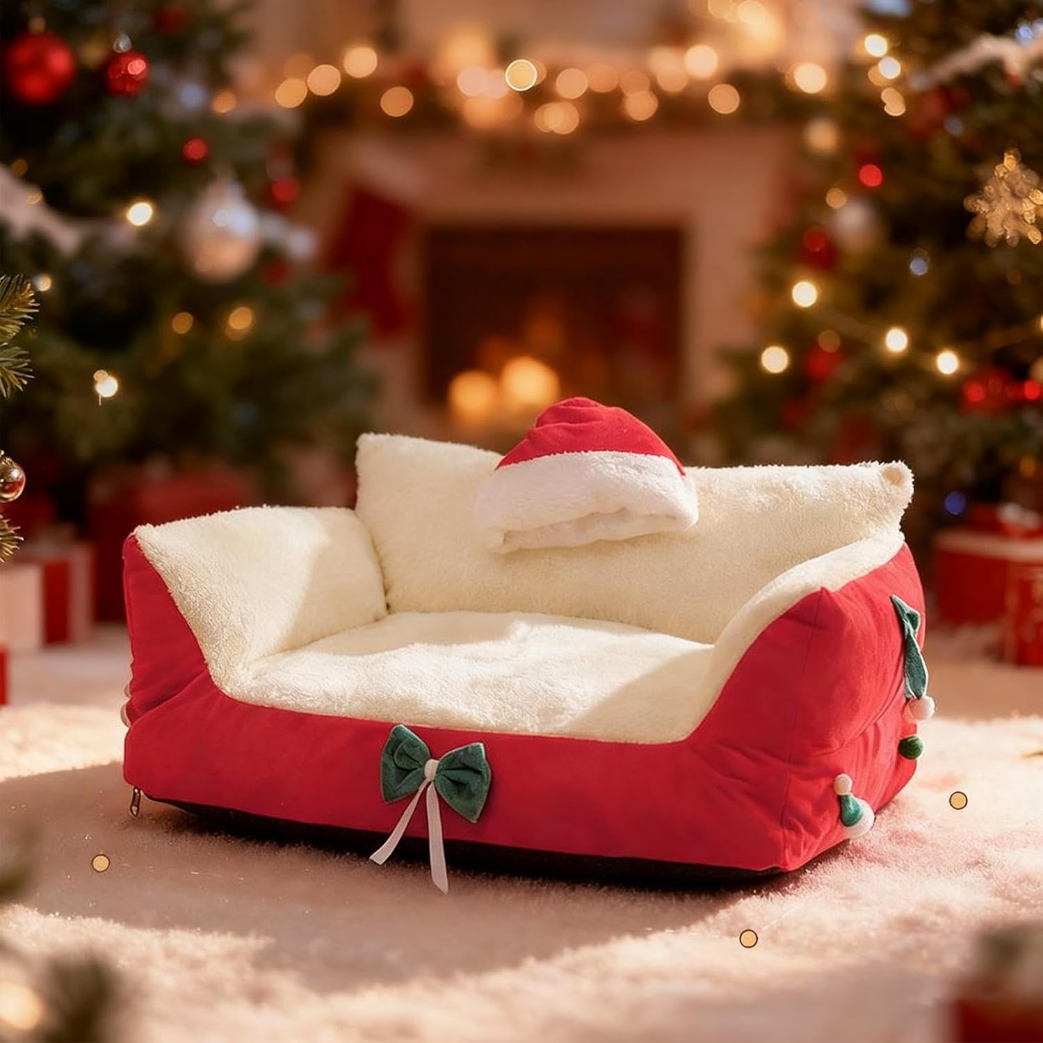 Pet Sofa Christmas Lounge – Chair Santa Hat Cat, Beds Kitchen Bedroom Living, Room Porch Patio Balcony Play | Kitchen Bedroom Living Room Porch Patio Balcony Play Area Apartment Home Indoor Relaxation