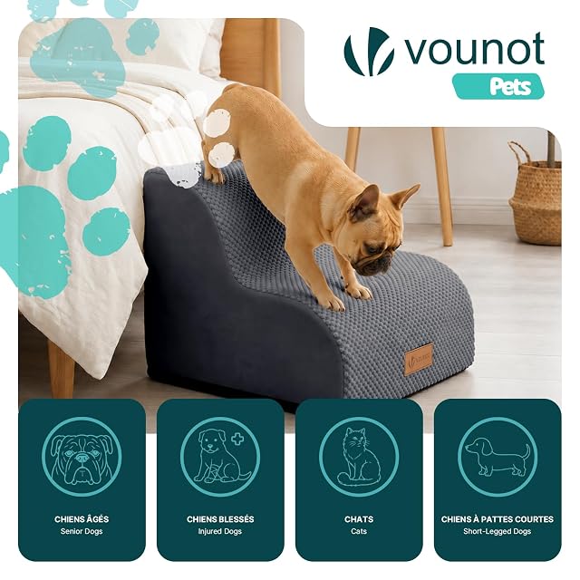 Foto 2 de 7 de VOUNOT® Escalera para Perros 2 Peldaños 40x40x30 cm Rampa para Perros Espuma Alta Densidad para Cama Sofá