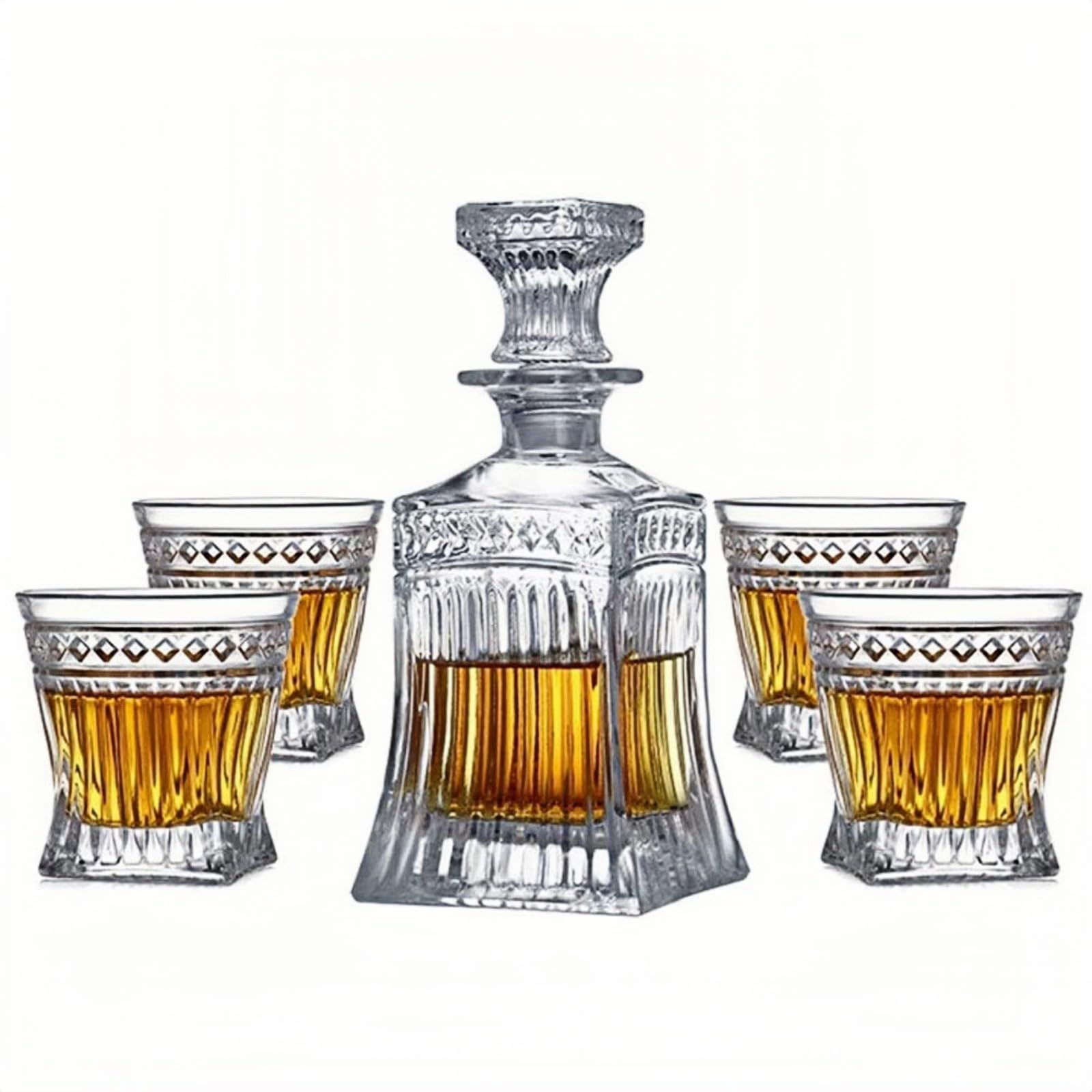 Luxury Whiskey Decanter Set With Cooling Stones - 4 Glasses Included - Gift for Men, Husband or Dad's Birthday