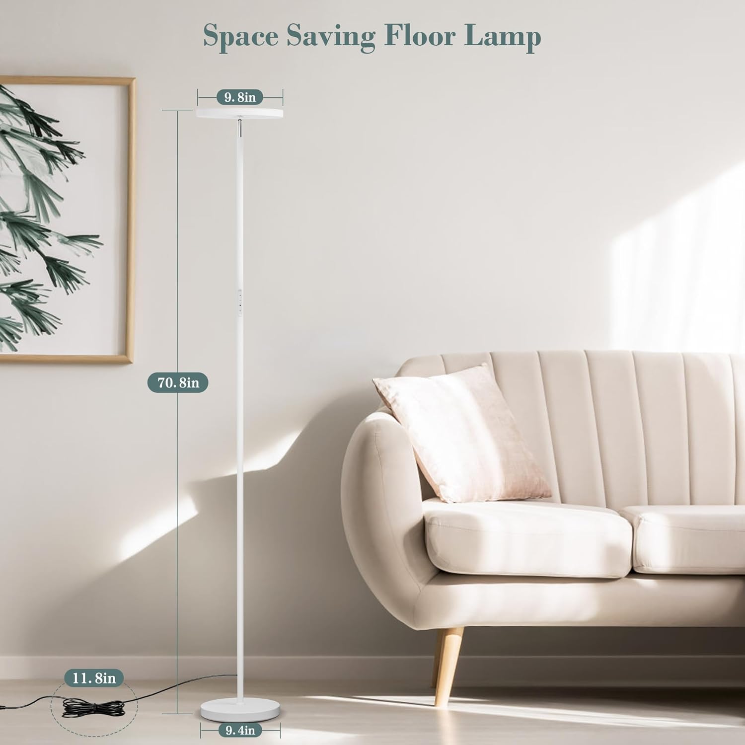 LED Floor Lamp, 36W/3000LM Super Bright Standing Light, Modern Torchiere Sky Lamp with 4 Color Temperatures, Remote & Touch Control, Corner Lighting for Living Room, Bedroom, Office, White