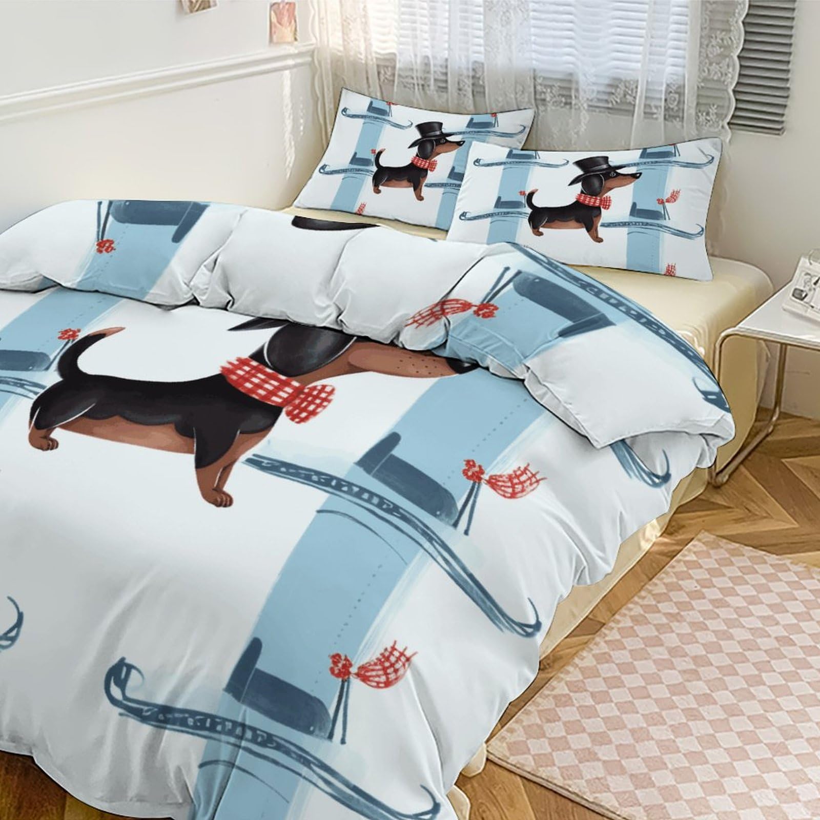 Housse de couette teckel en microfibre douce et respirante pour grand lit