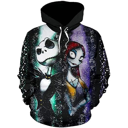 mlsjdger Unisex Nightmare Before Christmas Jack & Sally Novelty Hoodie 3D Print Sweatshirts Hoodie