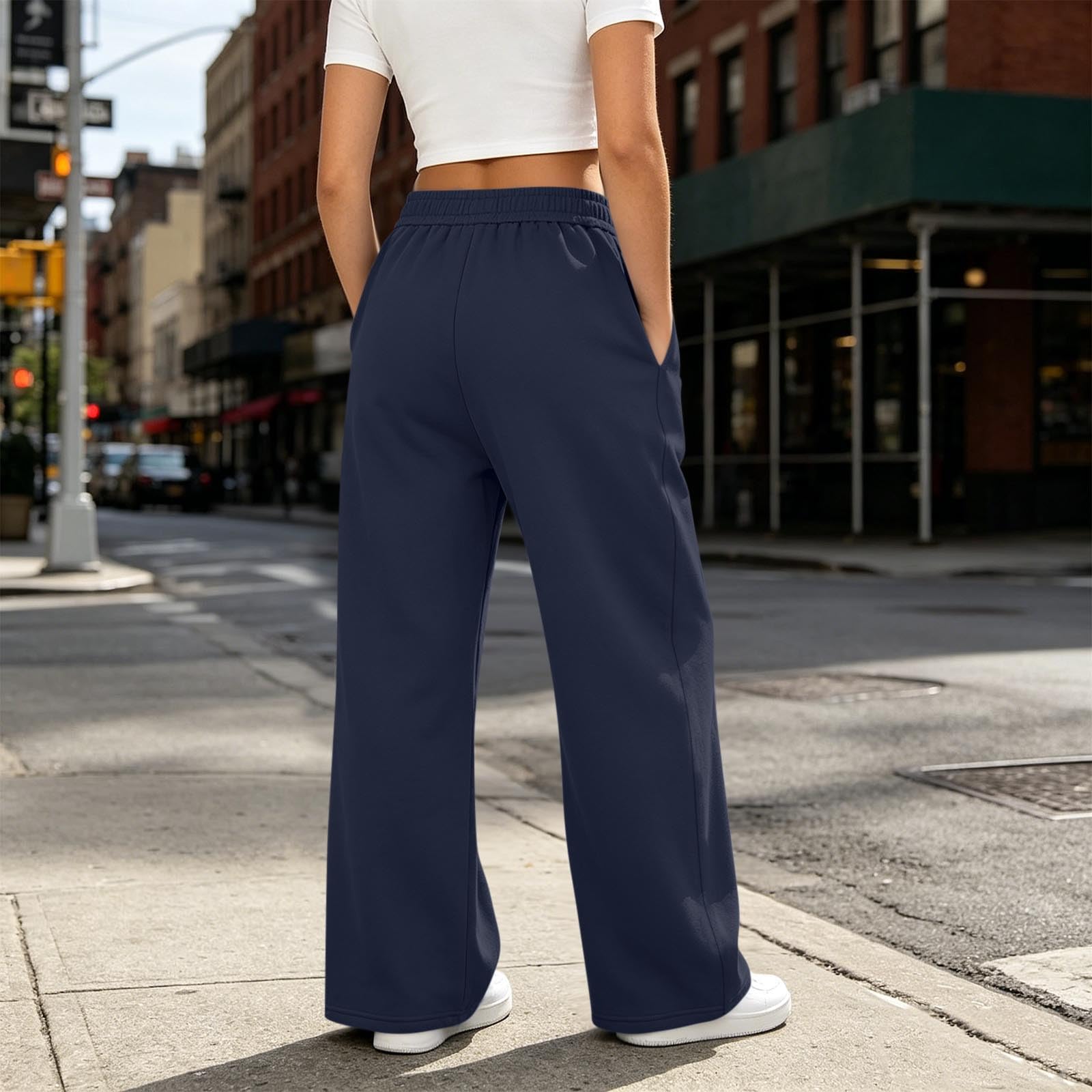 KHIRVWL Pantaloni Sportivi Donna Pantaloni Tuta Vita Alta Pantalone a Gamba Larga Larghi e Morbidi Pantalone Baggy con Tasche Pants Lunghi con Coulisse Regolabile per Allenamento Jogging Fitness