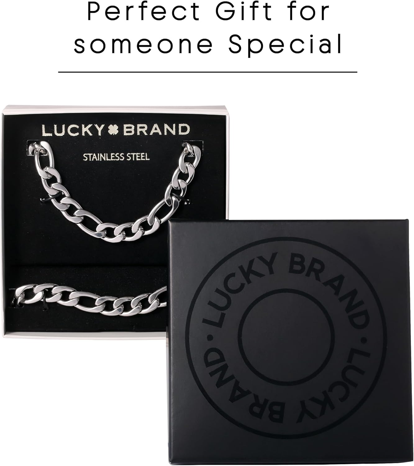 Lucky Brand 22" Figaro Chain and Bracelet Set for Men, Stainless Steel Mens Jewelry Set