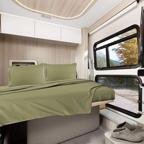 Miniatura 6 de Clara Clark Juego de sábanas cortas de microfibra 1800 de 4 piezas, frescas y transpirables, sábanas de cama Queen para caravanas, sábanas de 4