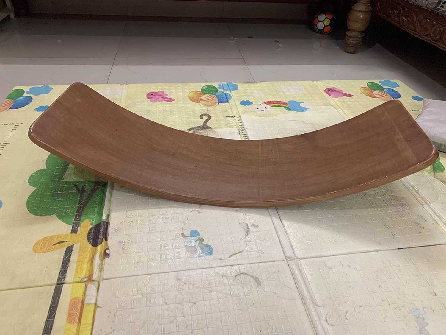 Wooden Wobble Curve Balance Board Foot Rocker Leg Exerciser(Size 91cm long, 30cm wide, 2.2cm thick and 19cm tall at the highest point)