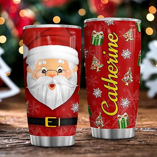 Miniatura 4 de WASSMIN Vaso personalizado de acero inoxidable con tapa de Papá Noel, de 20 onzas, 30 onzas, doble pared aislada al vacío, taza de café, taza de