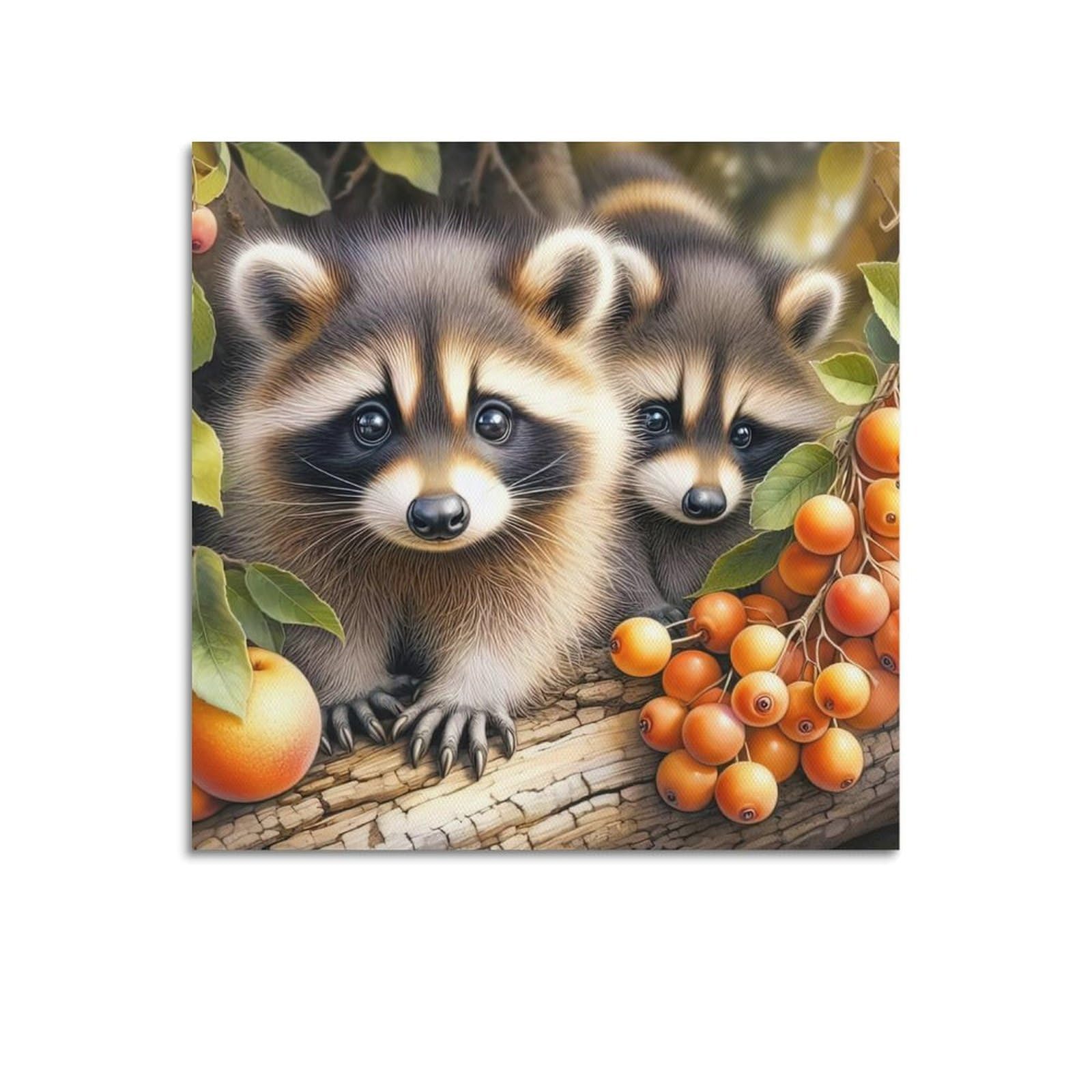 WZKTCL Animal Poster Raccoon Fruit Delight Poster Decorative Painting Canvas Wall Posters And Art Picture Print Modern Family Bedroom Decor Posters 16x16inch(40x40cm)