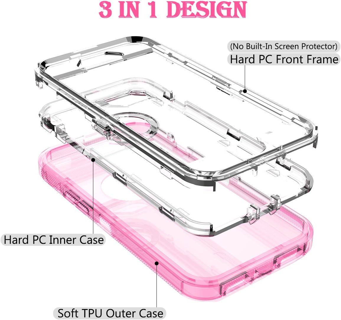 iPhone 8 Case, iPhone 7 Case, Dexnor Transparent Hybrid Shockproof Heavy Duty Protection Rubber Silicone + Hard PC 3 in 1 Cover Defender for iPhone 8/7/6s/6 (4.7”) - Clear Pink