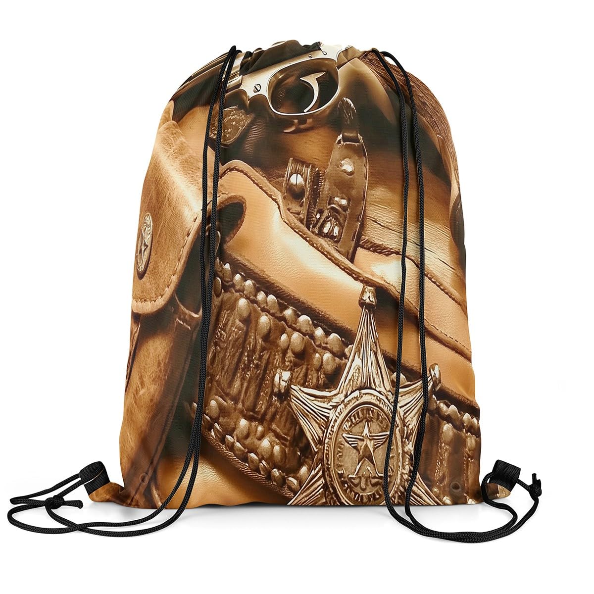 Loussiesd Western Decor Drawstring Backpack 40x33cm West Cowboy Gun Sports Gym String Bag Rodeo Cowboy Style Drawstring Bags Waterproof Cinch Bag Sports Drawstring Sackpack
