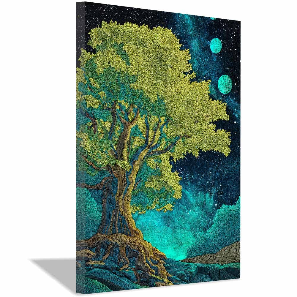 HOQIU Print Canvas Poster Decor Cosmic Nebula Tree canvas prints, nature wall art, for Bathroom Home Office Decor(Multicolor)-60x80cm Framed