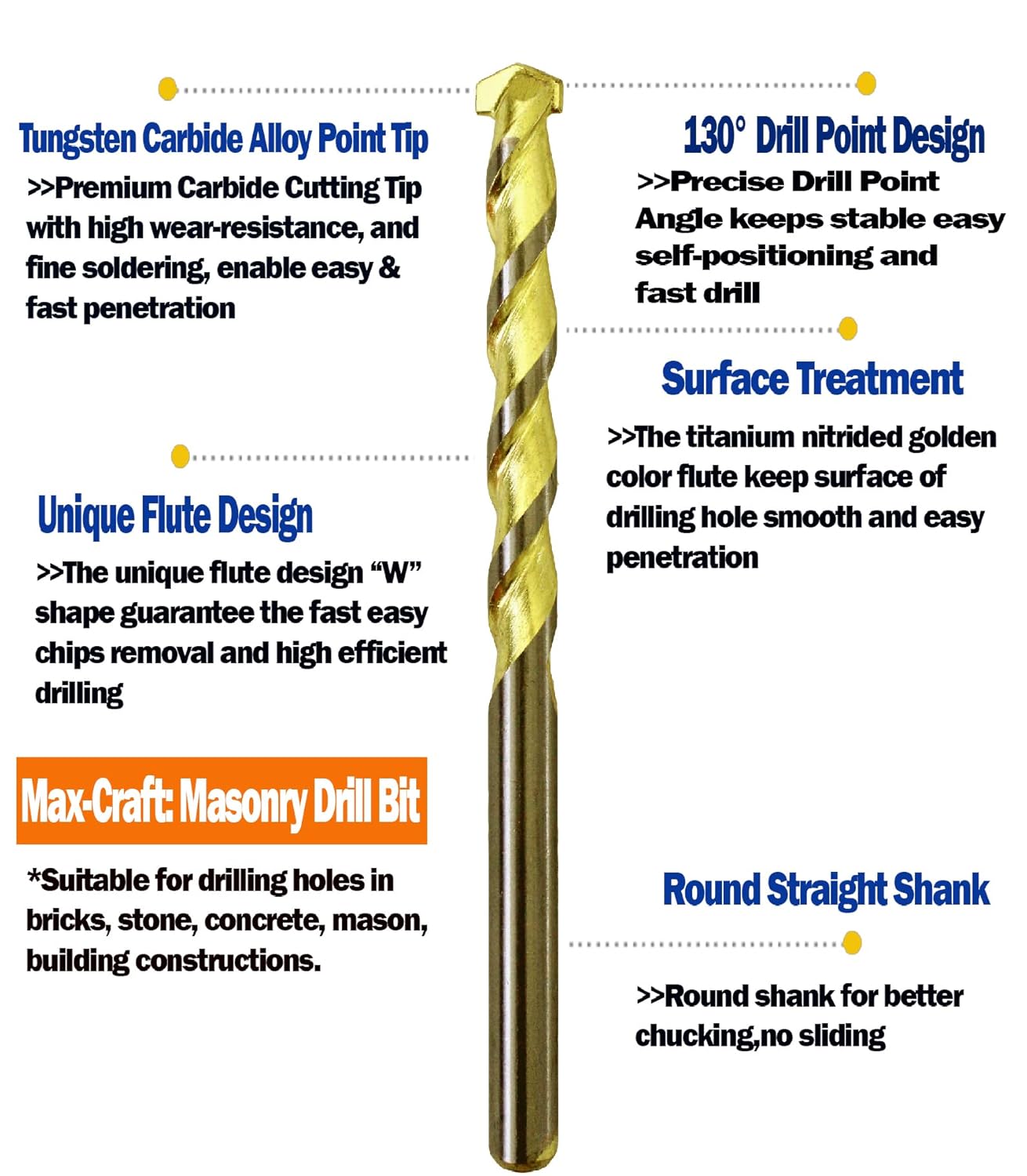 Masonry Drill Bit Set 60Pcs 1/8 in.-1/2 in. Golden Flute Carbide Drill Concrete Stone