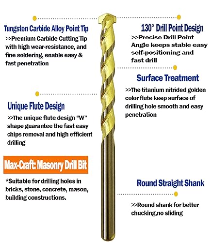 Miniatura 2 de Juego de brocas para mampostería de 18 pulgadas, punta de carburo, flauta dorada para hormigón, 10 unidades