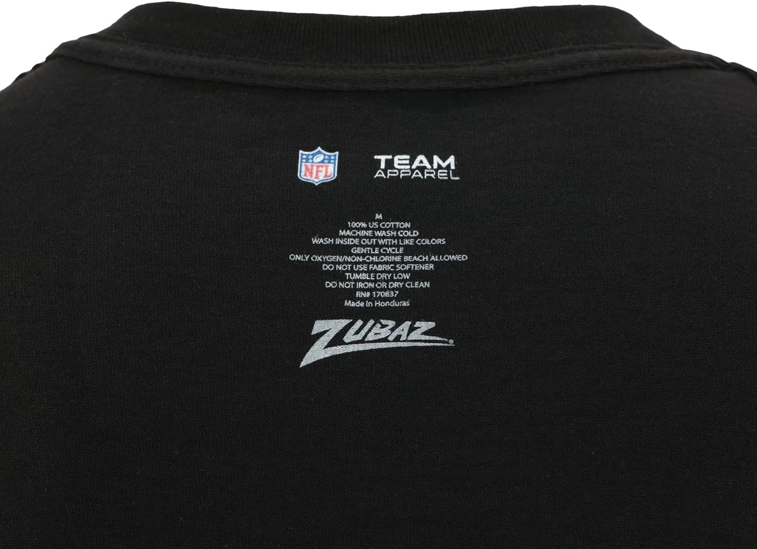 Zubaz NFL Adult Unisex Cotton Heavyweight Short Sleeve T-Shirt Black with Grey Tonal Tunnel Logo for Men and Women