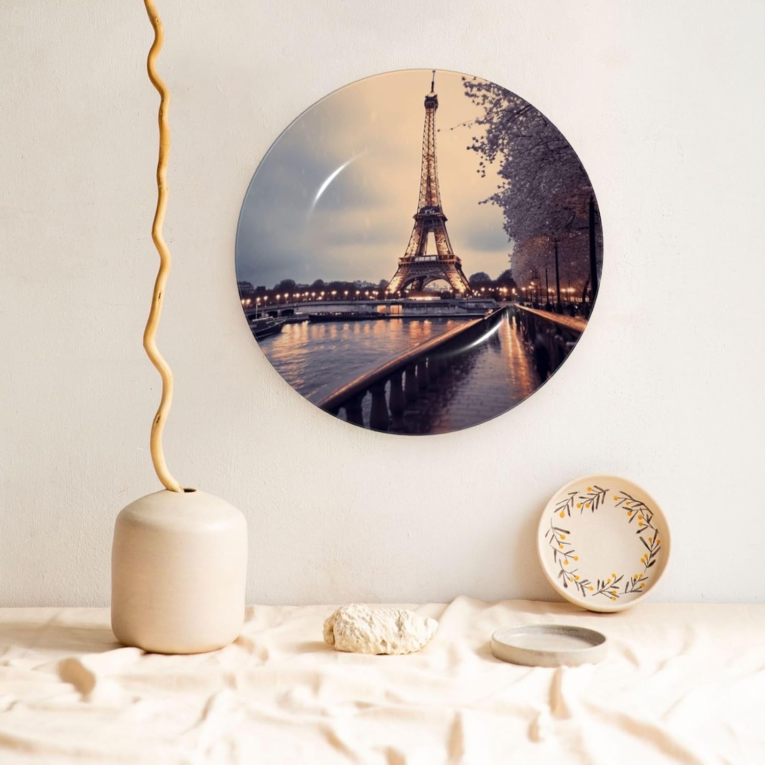 Decorative Plate Art Crafts Bone China Decorative Plate with Display Rack Souvenir Wall Decor Ceramic Ornaments Dinner Plates Ceramic Decoratives Plates for Home Office 10in