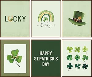 Geyee 6 Pcs St. Patrick's Day Boho Wall Art 8 x 10 In Canvas Pastel Aesthetic Wall Decor Unframed Bedroom Decor Pictures for Wall Holiday Poster Prints for Living Room (Shamrock)