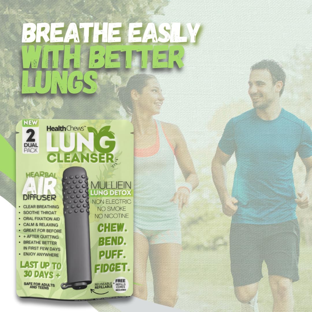New Mullein Herbal Detox Breather Upgraded with Extracts of Mullein, Thyme, and Mint for Cleansing Lungs, Improving Breathing, Quit Smoking Aid, and Lung Detox Support - 2 Chewable-Stick