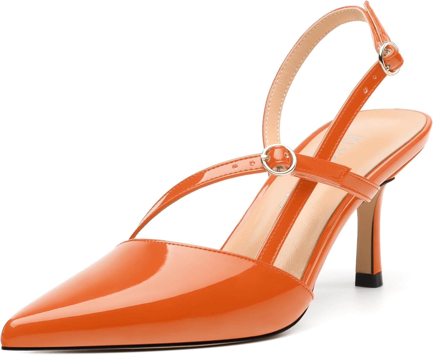 Women's Pumps, Pointed Toe Mid Heels, Fashion Buckle Slingback Pump, Solid Patent High Heel Shoes for Women
