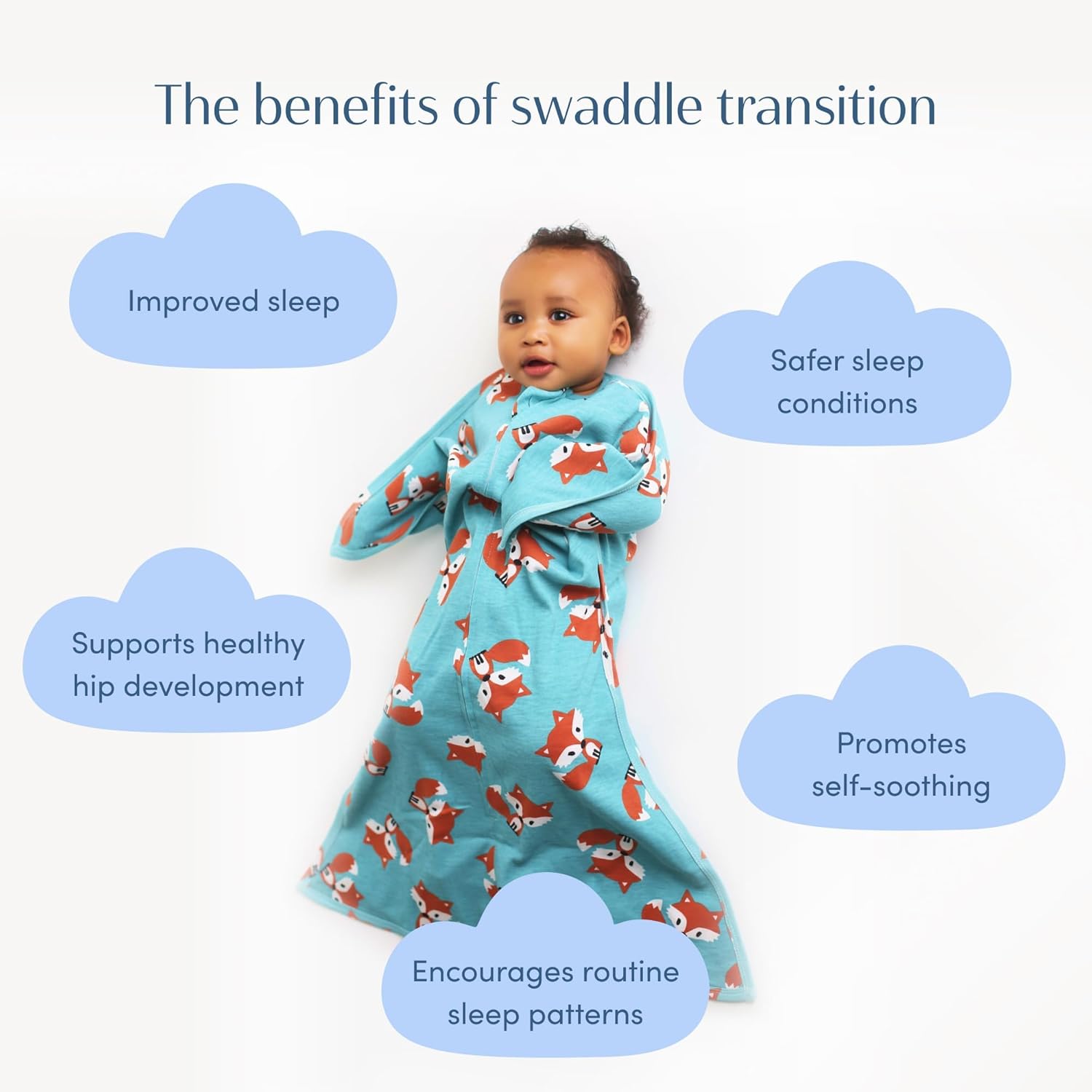 SleepingBaby Zipadee-Zip Transition Swaddle - Cozy Baby Swaddle Blanket with Zipper Convenience - Roomy Wearable Blanket for Easy Diaper Changes - Friendly Fox, Small (4-8 Month)