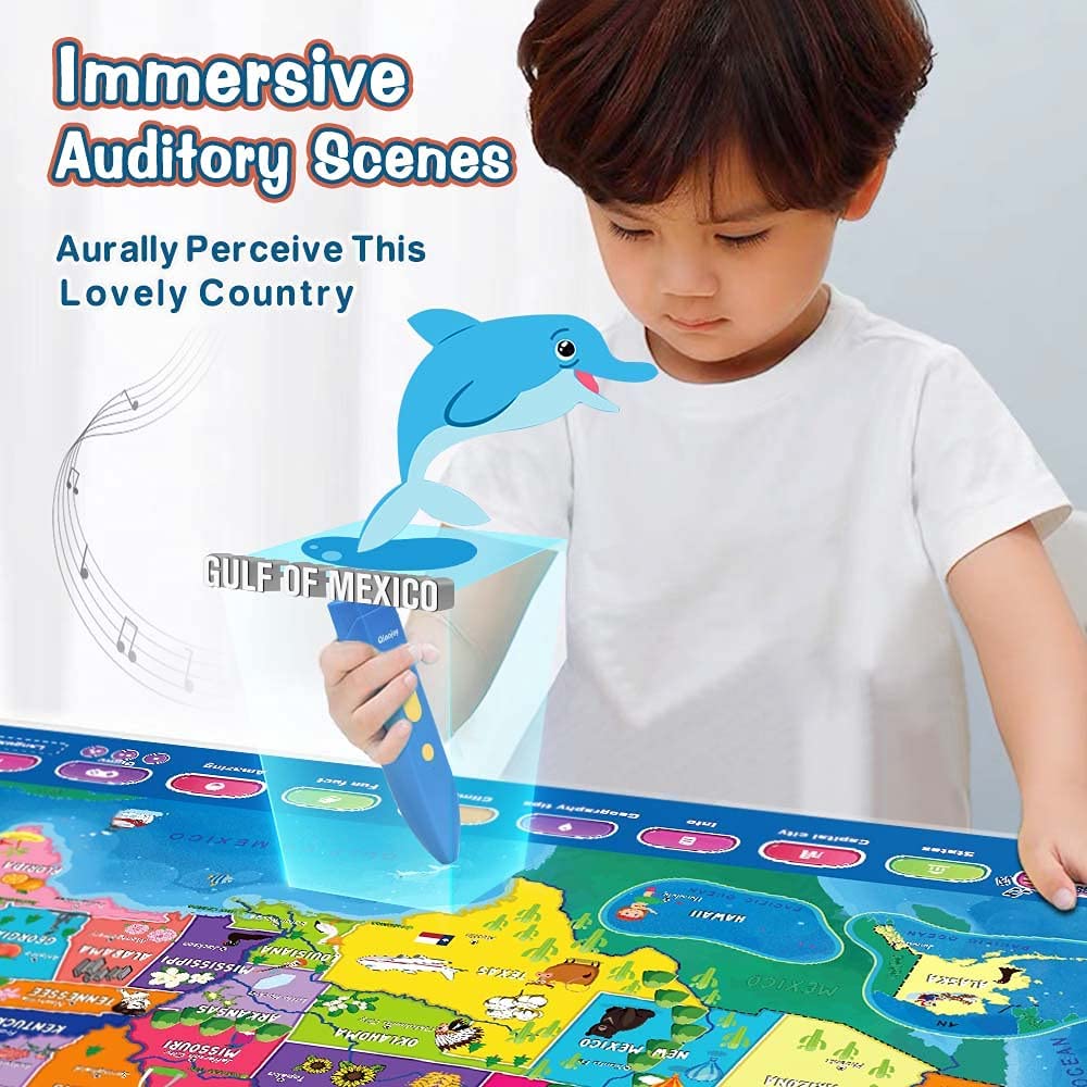 Qiaojoy Interactive Kids Map Bilingual United States Map for Kids
