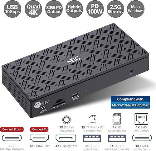 Miniatura 9 de SIIG Estación de acoplamiento USB-C triple 4K 60Hz con PD de 100 W - Triple 4K a 60Hz o solo 5K 60Hz Base para laptop - DisplayLink - 3 x HDMI, 2