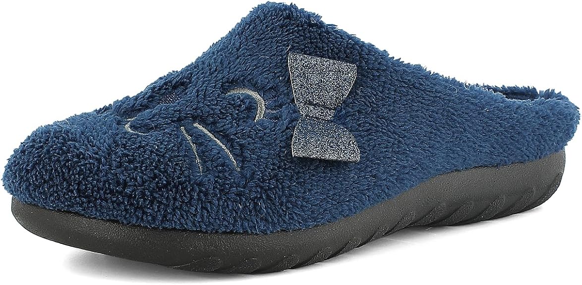 Pantofole Donna In Blu Con Pois E Fiocchetto: Leggere, Flessibili, Sottopiede Imbottito In Tessuto, Grigio, Taglia 35 EU, Ideali Per Casa E Relax