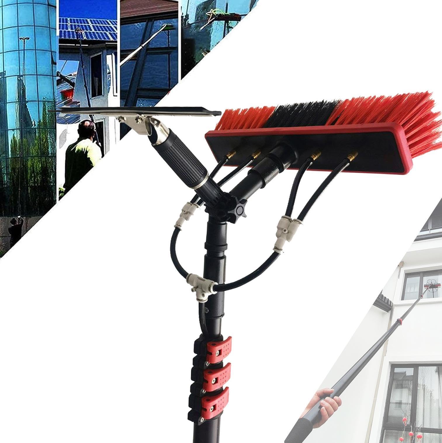 HYLWSXVP Window Cleaning Pole with Squeegee, Water Fed Telescopic Brush for Conservatory Roof & Solar Panel Cleaning, 35cm Brush Head, Extendable to 7.2m / 23.6ft