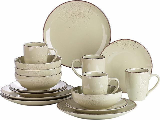 vancasso Navia Nature Dinner Set, Stoneware Vintage Look Beige Dinnerware Tableware, 16 Pieces Dinner Service Set for 4, Include Dinner Plate, Dessert Plate, Cereal Bowl and Mug