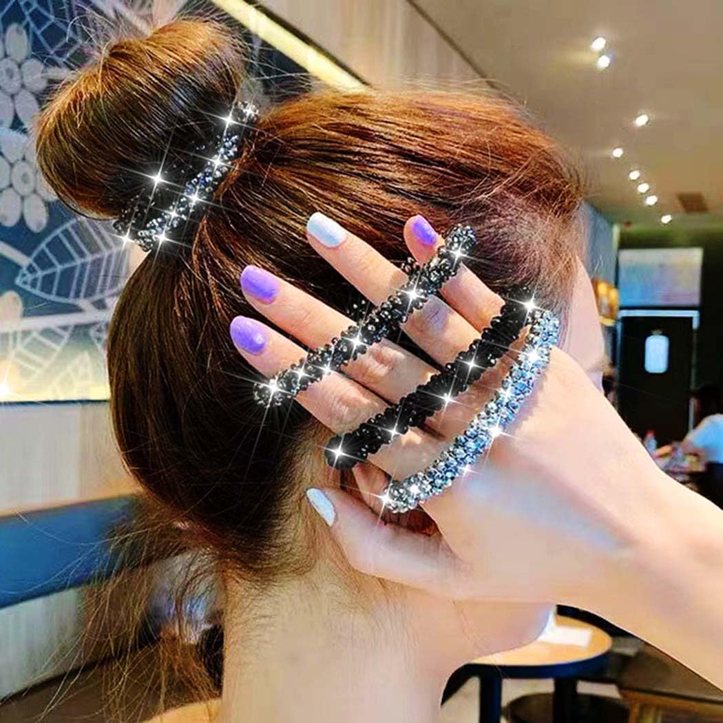 Reaky Rhinestone Hair Ties Sparkly Beaded Hair Scrunchies Fancy Ponytail Holders Hair Accessories for Women - Image 3