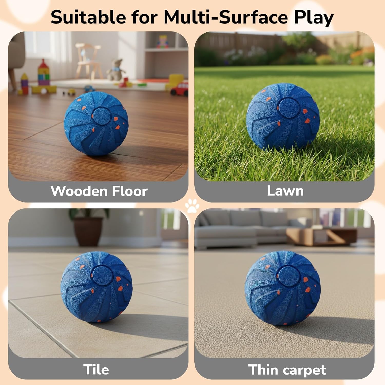 Interactive Dog Ball Blue 3.23in Smart Interactive Dog Toy, Durable E-TPU Dog Balls, Interactive Dog Toys for All Dogs, USB-C Fast Charge, IPX7 Waterproof