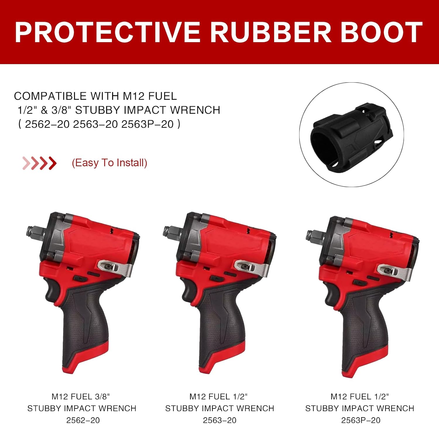 49-16-2563 Impact Driver Protective Rubber Boot with Non-Slip Gloves Fit for Milwaukee M12 Fuel 1/2 and 3/8 Stubby Impact Wrenches （2562-20 2563-20 2563P-20）