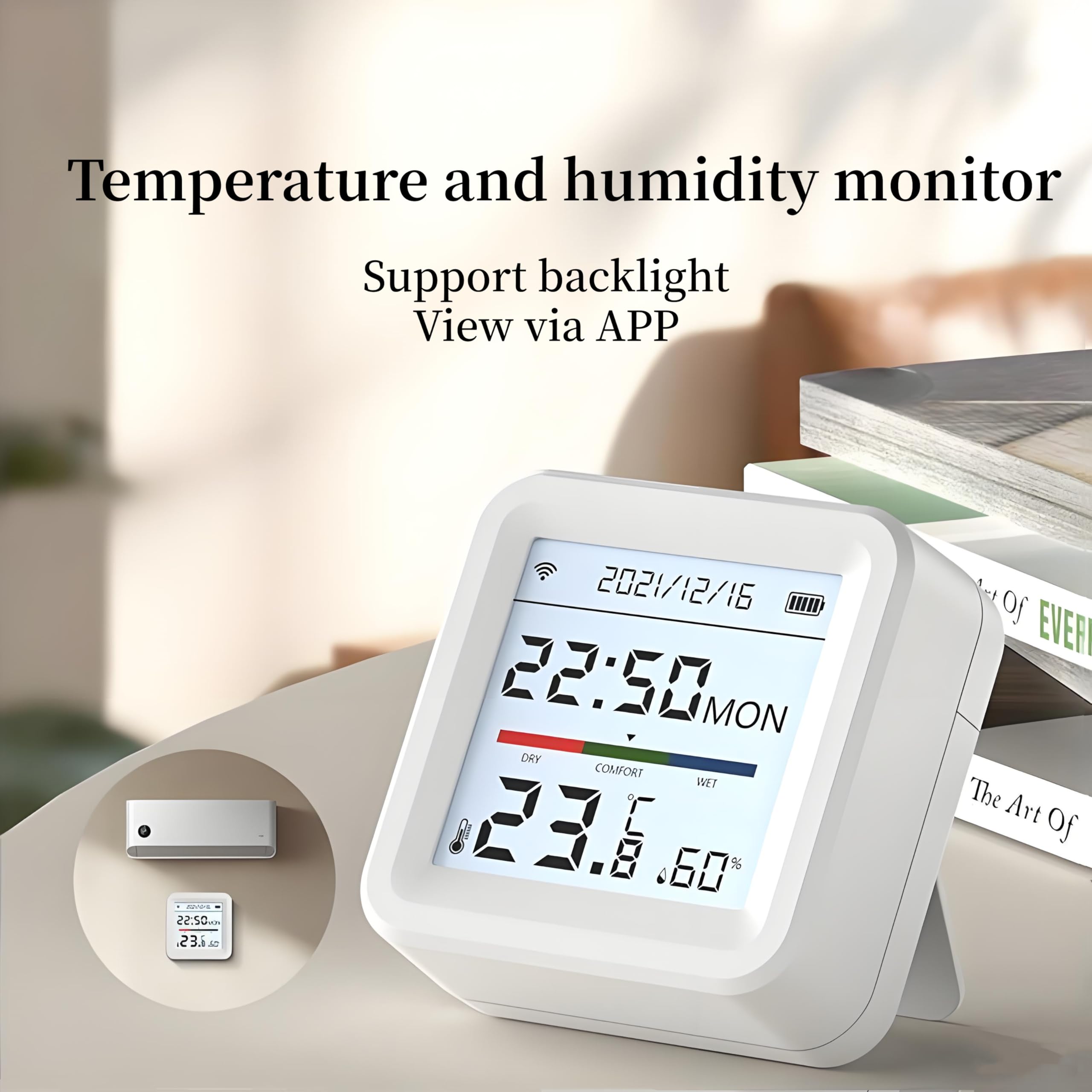 Mengshen Pack 2 Termómetro Higrómetro Digital WiFi Interior Sensor Temperatura Humedad con Retroiluminación Monitoreo Remoto APP para Hogar Habitación Bebé Oficina