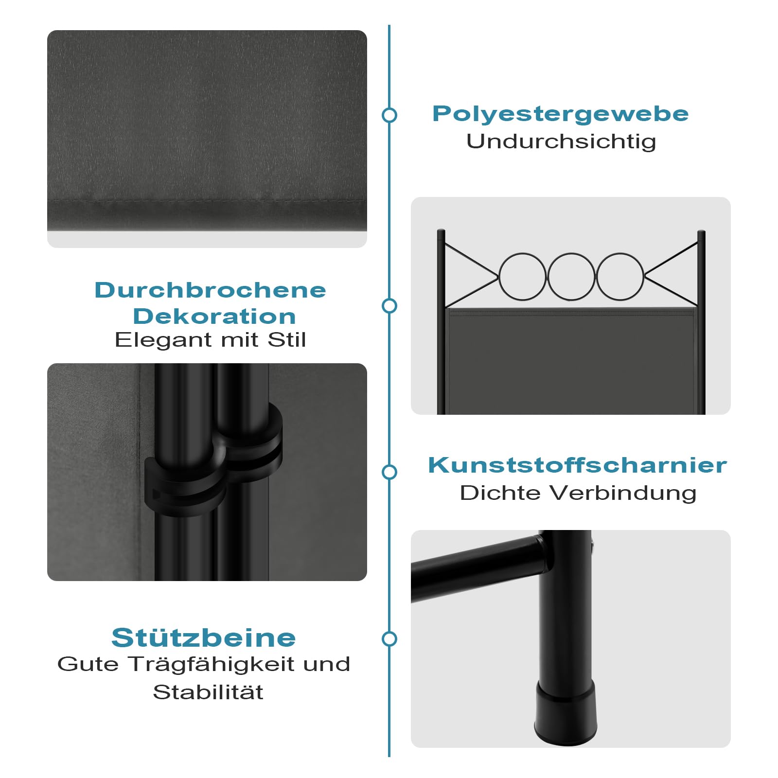 WOLTU Paravent 3 Teilig 167 x 172 cm, Raumteiler klappbar freistehend Sichtschutz, Raumtrenner innen Outdoor Garten Balkon Büro, Dunkelgrau