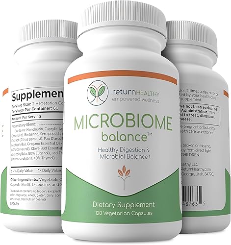 Miniatura 9 de Equilibrio de microbioma, suplementos de salud intestinal para mujeres y hombres, suplemento de digestión con monolaurina y ácido caprílico,