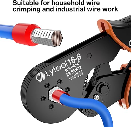 Miniatura 5 de Herramienta de crimpado de virola hexagonal AWG28-5 (0.08-16 mm), herramienta de prensado de virola de alambre Lytool Alicates autoajustables para
