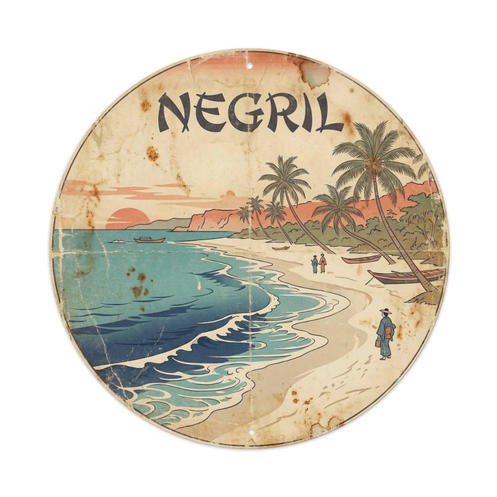 Negril Tropical Coast Ink Illustration Travel Metal Tin Sign