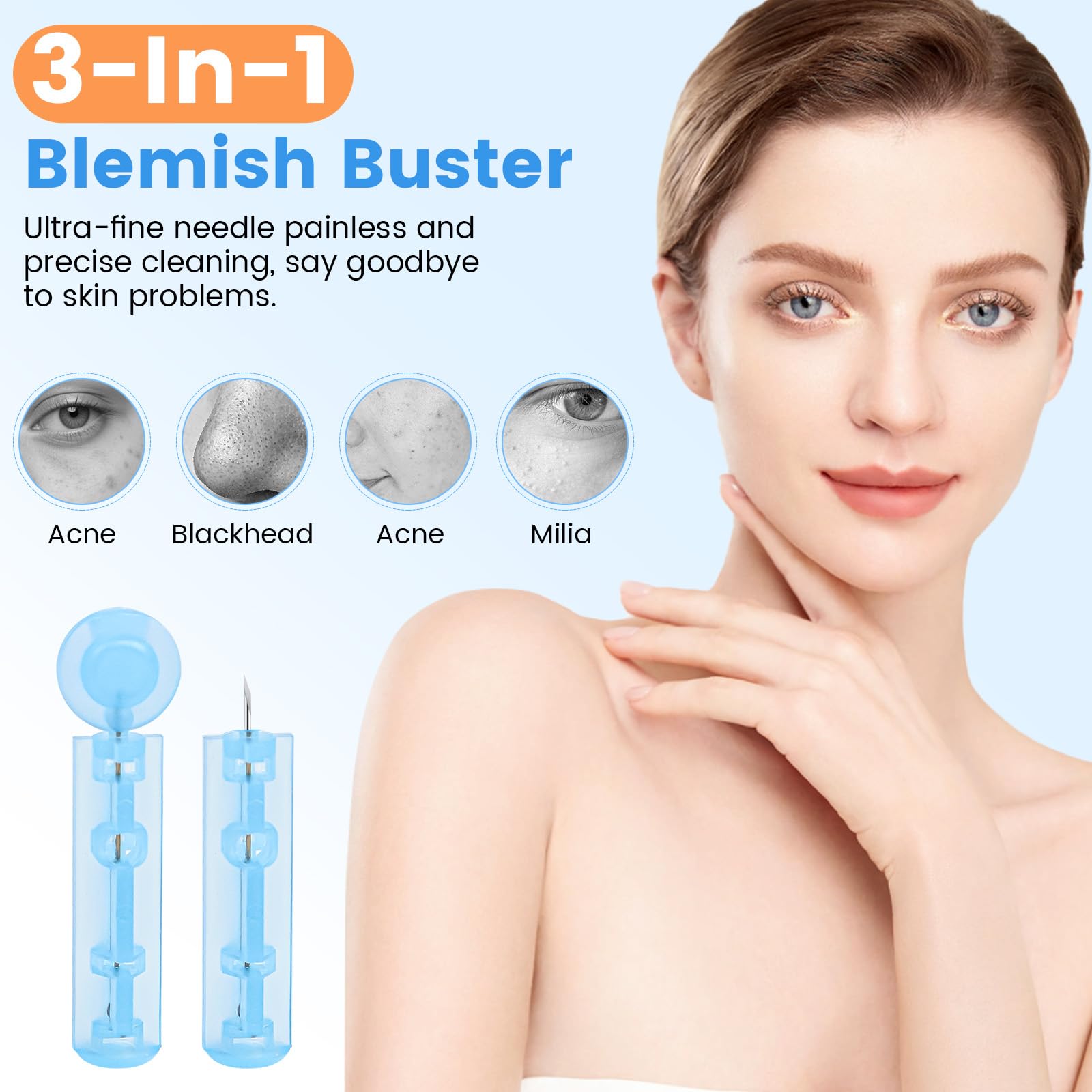 100 Blemish Remover Acné Aguja - Desechables Eliminar Espinillas, Removedor de Puntos Blackhead con 108 Parches Puntuales, Afilado Desechable Blackhead para Limpiador Granos