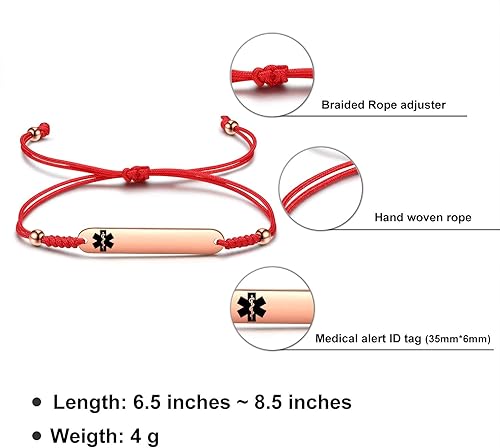 Miniatura 4 de JF.JEWELRY Pulseras de identificación de alerta médica para mujer  Pulsera de identificación pregrabada tipo 1 tipo 2 diabetes epilepsia antisangre