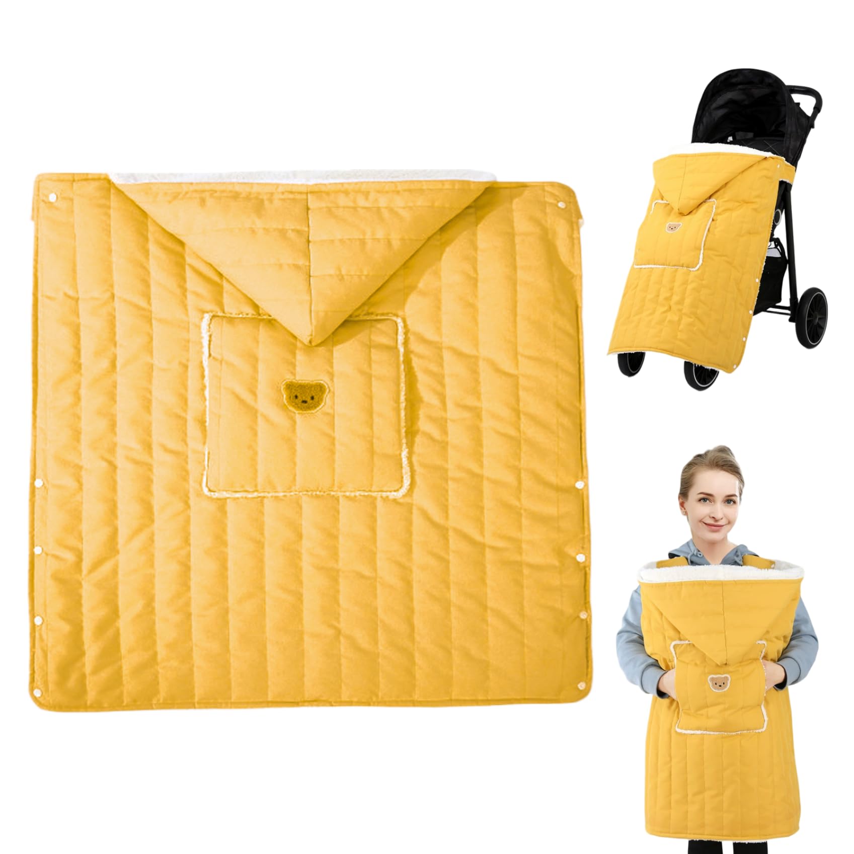 Housse de porte-bébé chaude et coupe-vent pour l'hiver, veste de porte-bébé avec capuche et poche avant pour poussette